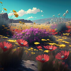 Flower field. AI generated