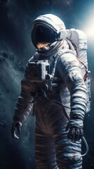 Naklejka premium Space suits isolated on space background. Ai generated.