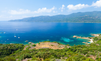 Corsica island on a sunny day, Cupabia gulf. Summer landscape