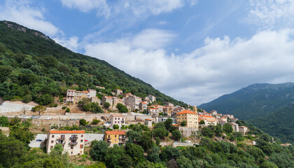 Fototapeta na wymiar Landscape with Olmeto town on a summer day, island of Corsica