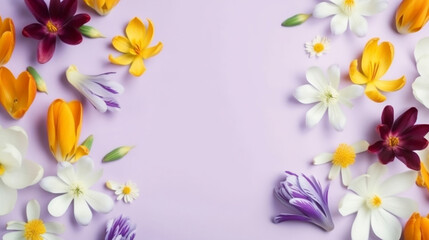 beautiful spring flowers on paper background. Generated AI