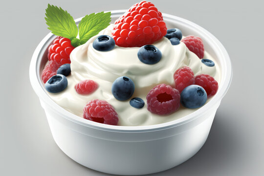 yogurt with berries and raspberry and mint