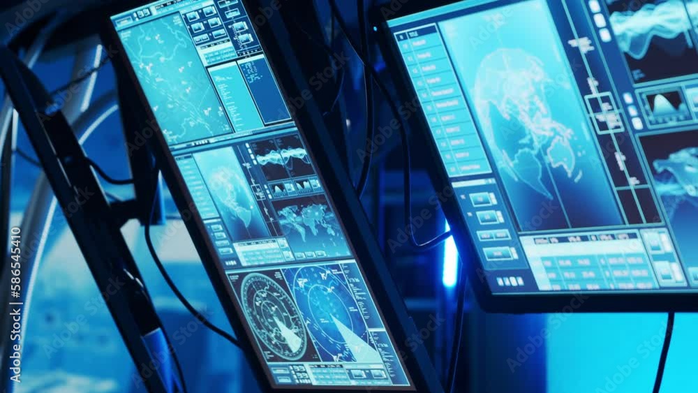 Aufkleber futuristic spaceship control panel interface. spacecraft digital dashboard background with indicator