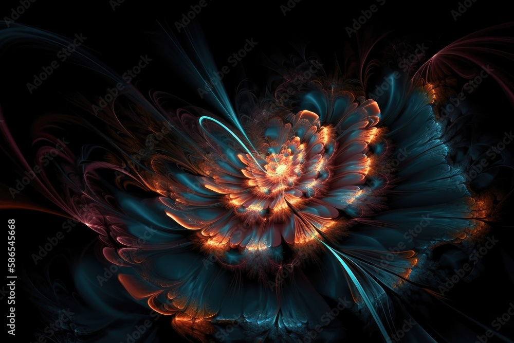 Poster an abstract flower created with computer graphics. generative ai