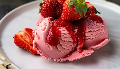 Delicious strawberry, fruit, Ice Cream Sorbet / High Quality
