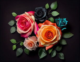 Beautiful rose flowers on a black background. Generative AI