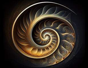 Beautiful glowing spiral texture or background, on a dark background and space starry style. Generative AI