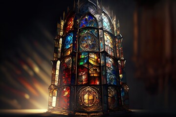 Tower of babel stained glass window ,generative Ai