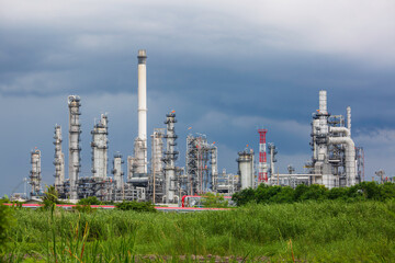 Fototapeta na wymiar Scene of oil refinery plant of petrochemistry industry storm