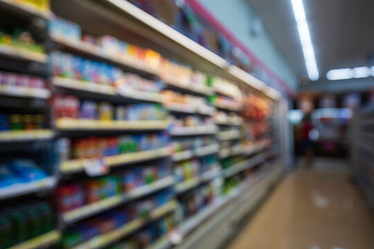 Defocused Blur Buying Milk Put On Shelf In Supermarket