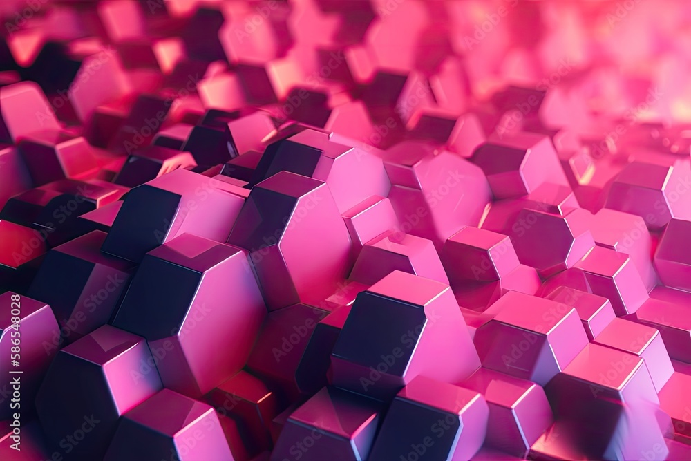 Poster color block design with pink and black cubes. generative ai