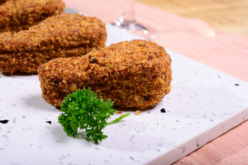 Tasty vegetarian vegan meat free chicken thighs, healthy food
