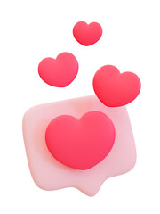3d minimal romantic message. lovely chat. valentine's element. chat icon with heart floating. 3d illustration.