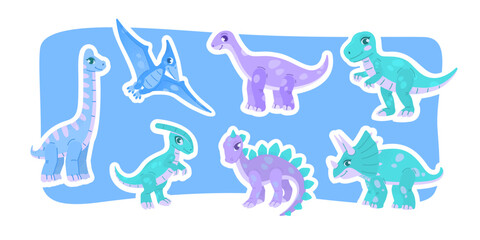 Funny cartoon dinosaurs collection. Vector cute illustration