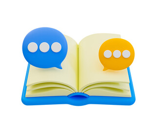 3d minimal learning development. studying concept. Book with chat icon. 3d rendering illustration.