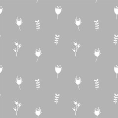 Seamless vector pattern, white flowers on a gray background. Suitable for decorating bed linen, tablecloths, napkins.