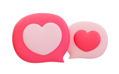 3d minimal romantic chat. lovely conversation. valentine's element. heart chat message. 3d illustration.