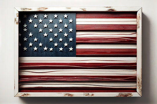 Happy memorial day concept made from vintage american flag on white wooden background. Generative Ai