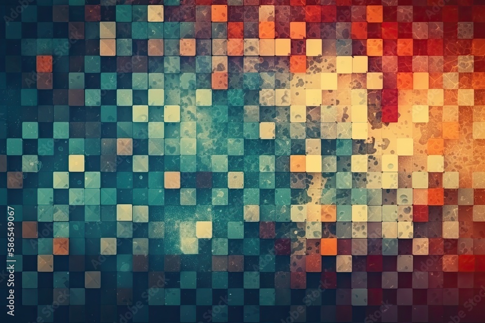 Poster vibrant background composed of various colored squares. generative ai