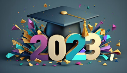 Graduation greeting 2023 3D design. AI Generated.