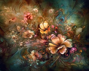 bouquet of colorful fantasy flowers. Floral background. Floral wallpaper or greeting card.Artificial Flowers wall background with flowers. Backdrop of colorful blossoms. Generative AI.