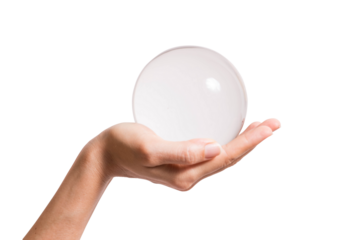 hand holding crystal ball isolated