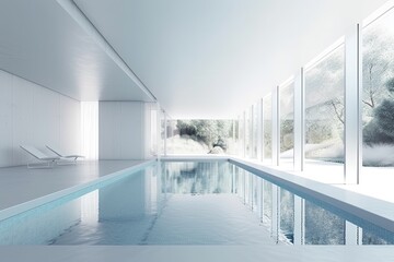modern swimming pool with a sleek wall beside it. Generative AI