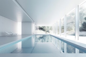 Obraz premium modern swimming pool with a sleek wall beside it. Generative AI