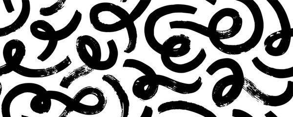 Doodle bold lines seamless pattern. Brush drawn loop lines, swashes and curved strokes. Abstract wallpaper design, textile print. Vector monochrome organic ornament. Modern stylish texture with swirls