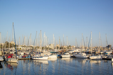 Fototapeta na wymiar Beautiful view of the yacht parking in Larnaca, Cyprus