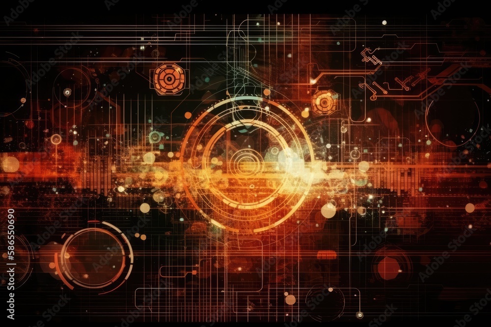 Poster an abstract background with overlapping circles and intersecting lines. generative ai
