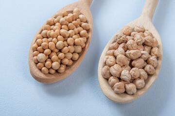 wooden spoon with chickpeas and soy