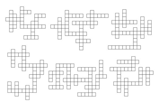 Crossword game grid. Text playing activity blank grid, wordsearch puzzle vector page or intellectual riddle cross templates. Crossword quiz or vocabulary riddle set