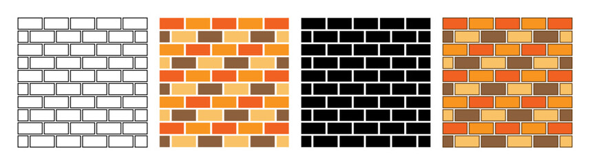 Brick wall. Seamless pattern of brickwork. Isolated vector illustration on a white background. Brick background. A wall of cobblestones. Collection of brick textures. Brick Set