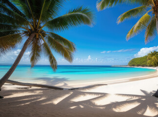 Fototapeta na wymiar tropical beach with palm trees and sea background