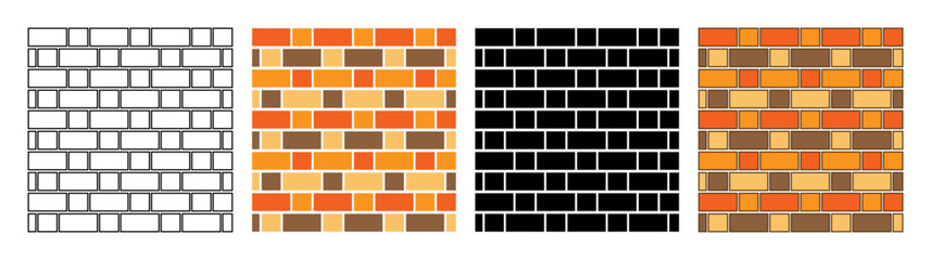 Brick wall. Seamless pattern of brickwork. Isolated vector illustration on a white background. Brick background. A wall of cobblestones. Collection of brick textures. Brick Set