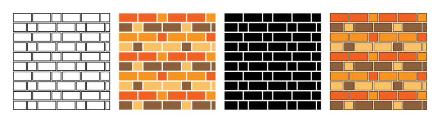Brick wall. Seamless pattern of brickwork. Isolated vector illustration on a white background. Brick background. A wall of cobblestones. Collection of brick textures. Brick Set