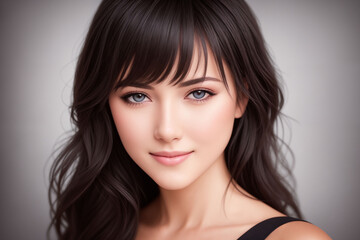 Fototapeta premium Portrait of a beautiful brunette woman in a photo studio. Generative AI