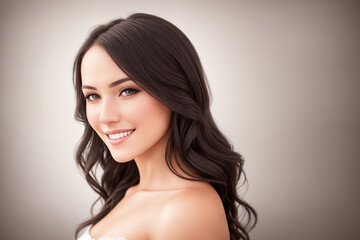 Naklejka premium Portrait of a beautiful brunette woman in a photo studio. Generative AI