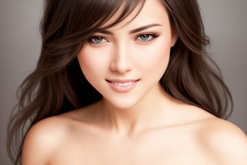 Fototapeta premium Portrait of a beautiful brunette woman in a photo studio. Generative AI