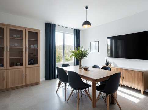 modern dining room, interior design render