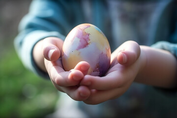 child holding easter egg, ai generated