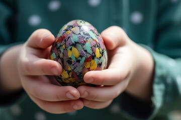Kid with an Easter egg in hands, ai generated