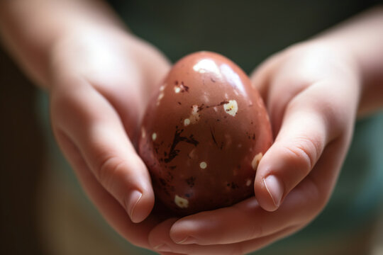chocolate easter eggs in hands of a kid, ai generated