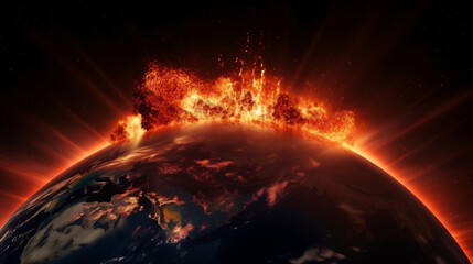 planet earth exploding in fire and flames
