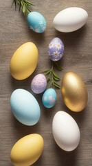 Fototapeta na wymiar Colorful Easter Egg and Decoration, Top View, Holiday Season, Banner for Mobile Devices