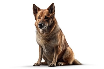 seated brown dog on a white background. Generative AI