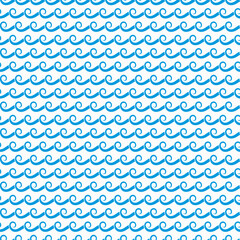 Sea and ocean blue waves seamless pattern. Water flow lines vector background of sea beach surf, ocean storm or river tide waves. Wavy ornament of marine nature with blue water curves and splashes