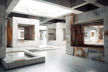 an Empty Room with Concrete Walls and Flooring. Generative AI