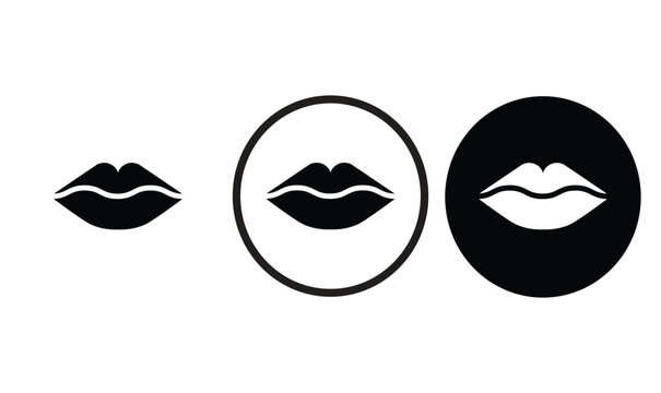 lips icon black outline for web site design 
and mobile dark mode apps 
Vector illustration on a white background